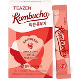 TEAZEN Kombucha Raspberry Powder Drink Sticks (10 Sticks) | Sugar Free Probiotic Fermented Tea