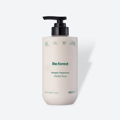 Hair care product bottle labeled 'Re;forest' on a white background