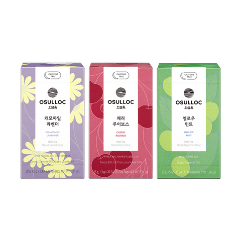 OSULLOC Herbal Tea Life Set – Premium Korean Caffeine-Free Herbal Tea Collection (60 Tea Bags, 3 Flavors)