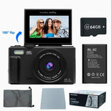 AUSEK 4K Vlogging & Photography Camera – 64MP Compact Digital Camera with 18X Digital Zoom, 3" Flip Screen, Wi-Fi, and Flash