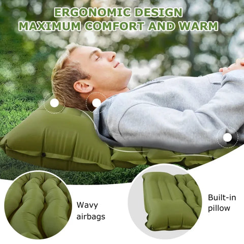 Ultra-Light Thickened Camping Air Mattress with Built-In Pillow & Pump – Compact & Durable Travel Sleeping Pad