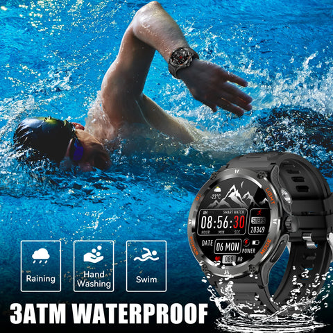 EIGIIS KT76 Smart Watch – 3ATM Waterproof Outdoor Fitness Tracker with Compass, Flashlight, Bluetooth Calling & Health Monitoring