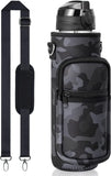 32 oz Motivational Water Bottle with Sleeve – Leakproof BPA-Free Bottle with Straw, Time Marker & Adjustable Strap Carrier (1L)