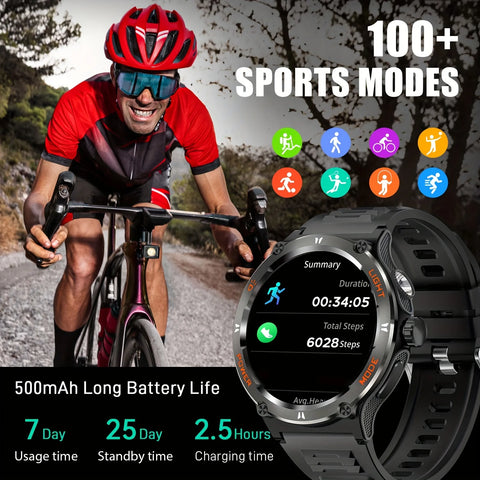 EIGIIS KT76 Smart Watch – 3ATM Waterproof Outdoor Fitness Tracker with Compass, Flashlight, Bluetooth Calling & Health Monitoring