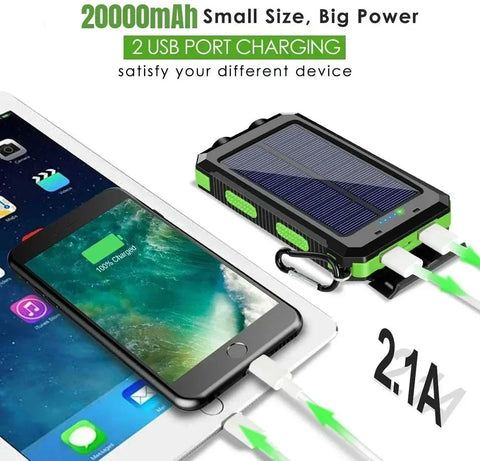 Solar Power Bank – Waterproof, Fast Charging, High-Capacity Powerbank with SOS & LED Light for Outdoor Survival