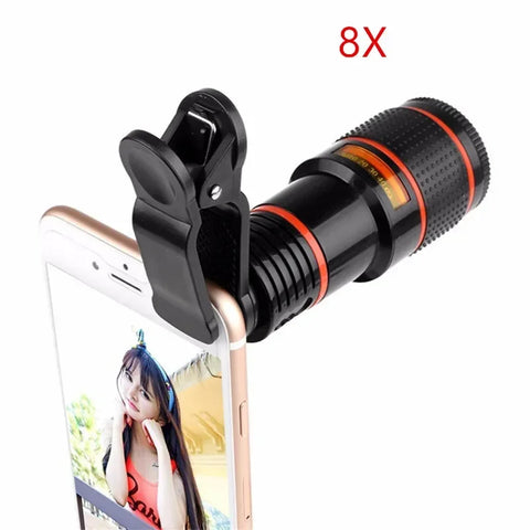 8x–12x Zoom Telephoto Lens for Smartphone – Monocular Optical Telescope with Clip