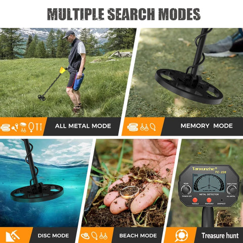 TC-220 Portable Metal Detector – 5 Detection Modes, Smart LCD, Deep Scan Precision