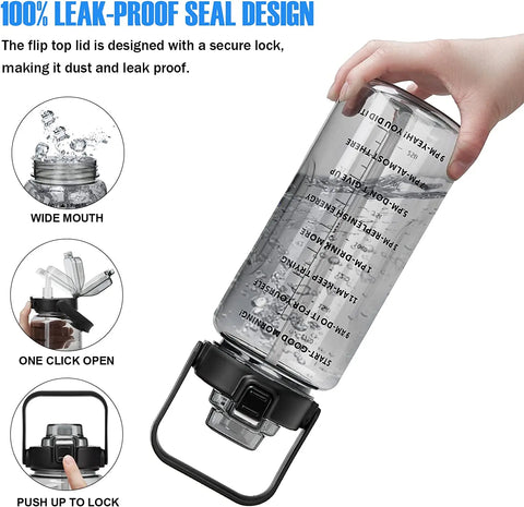Half Gallon Motivational Water Bottle with Sleeve – 64oz Leak-Proof BPA-Free Bottle with Straw, Time Markers & Adjustable Strap