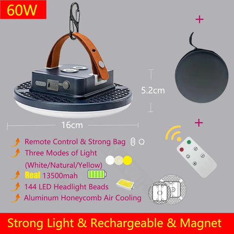 13500mAh Rechargeable Camping Lantern – Waterproof LED Light with Remote Control, Power Bank, & Stepless Dimming