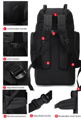 130L Waterproof Hiking Backpack – Heavy-Duty Outdoor Rucksack with Reflective Safety Strips & Molle System