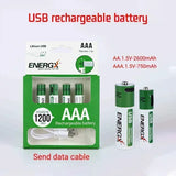 TDRFORCE AA/AAA 1.5V USB Rechargeable Lithium Batteries – 2600mWh/750mWh (4-Pack, CE Certified)