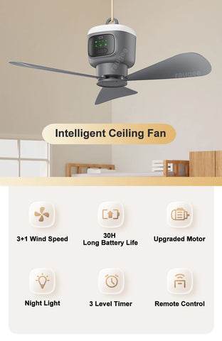 12000mAh Rechargeable Camping Ceiling Fan with LED Light & Remote | Portable Tent Cooling Fan