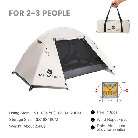 Mobi Garden 3–4 Person Waterproof Camping Tent – Double-Layer, UV & Rain Protection, Lightweight Trekking Shelter