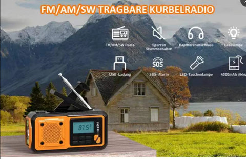 5000mAh Emergency Hand Crank & Solar Radio – AM/FM/SW, NOAA Weather Alerts, Power Bank, LED Flashlight, SOS Alarm