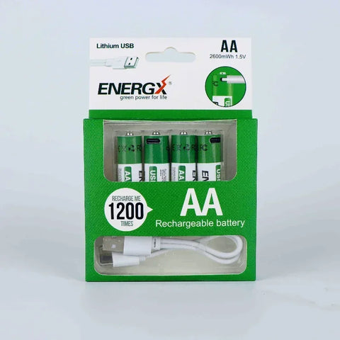 TDRFORCE AA/AAA 1.5V USB Rechargeable Lithium Batteries – 2600mWh/750mWh (4-Pack, CE Certified)