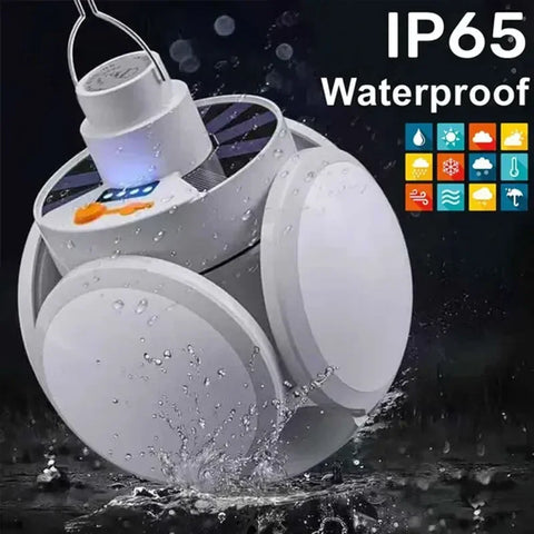 Solar Folding LED Camping Lantern – USB Rechargeable Emergency Light with 5 Modes & Hook (2400mAh, Waterproof, Remote Optional)