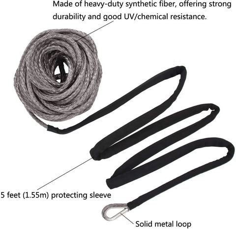 15M Synthetic Winch Rope – 10,000LBS Recovery Cable (5mm) for 4WD, ATV, SUV, Truck, Boat