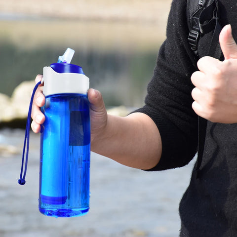 750ml Portable Water Filter Bottle – Outdoor Survival Straw Cup with 0.01 Micron Filtration | Emergency Purifier for Camping & Hiking