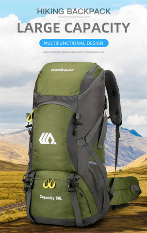 50L Waterproof Hiking Backpack – Large Travel Rucksack with Shoe Compartment