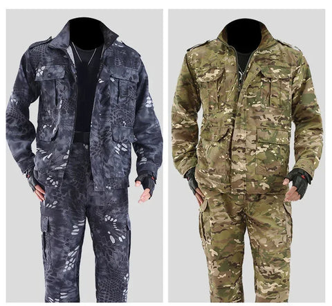 Men’s Wear-Resistant Outdoor Workwear Set – Black Python Pattern | Durable Polyester Tracksuit