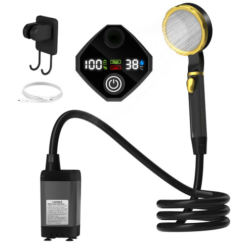 LIXADA Digital Camping Shower Kit – 6000mAh Portable Outdoor Shower with Intelligent Display for RV & Camping