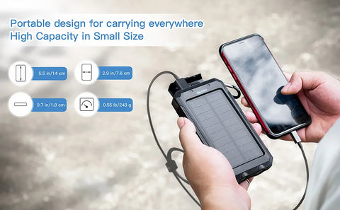 Solar Power Bank – Waterproof, Fast Charging, High-Capacity Powerbank with SOS & LED Light for Outdoor Survival