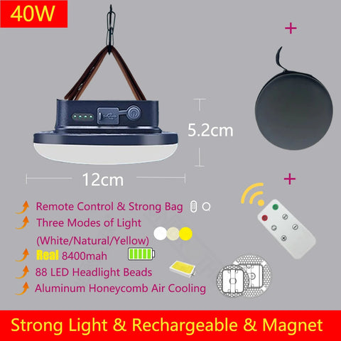 13500mAh Rechargeable Camping Lantern – Waterproof LED Light with Remote Control, Power Bank, & Stepless Dimming