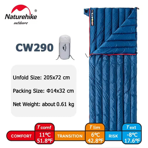 Naturehike CW280 / CWM400 Ultralight Goose Down Sleeping Bag – 3-Season Waterproof, Compact & Connectable