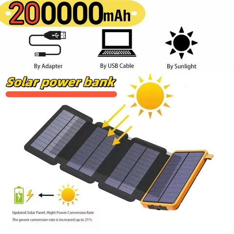 Xiaomi 200,000mAh Solar Power Bank with Folding Solar Panels – Portable Quick-Charge Power for Outdoor Camping & Survival