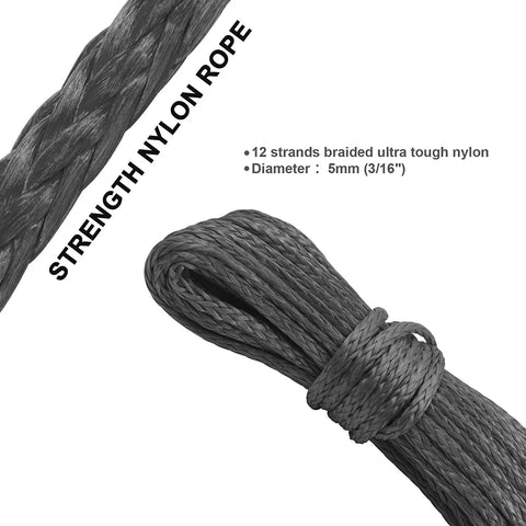 15M Synthetic Winch Rope – 10,000LBS Recovery Cable (5mm) for 4WD, ATV, SUV, Truck, Boat