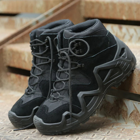Men’s Tactical Combat Hiking Boots – Waterproof Nylon & Suede Outdoor High Tops for Work, Climbing & Trekking