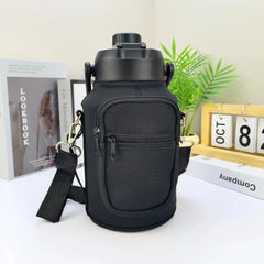 Portable Thermal Water Bottle Bag – Large Capacity Sleeve with Adjustable Shoulder Strap (Black)