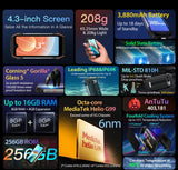 Blackview N6000 Rugged Waterproof Mini Smartphone | 4.3" Display, 256GB Storage, Android 13, 48MP Camera, NFC, Helio G99 Octa-Core