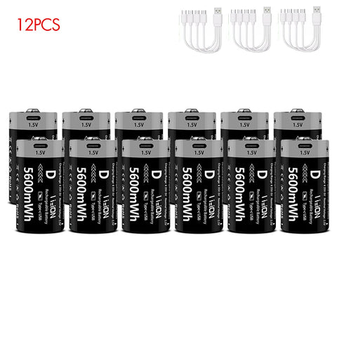 MATOV USB Rechargeable D Size Battery – 1.5V 5600mWh LR20 Lithium-ion D-Cell (2 or 4 Pack)