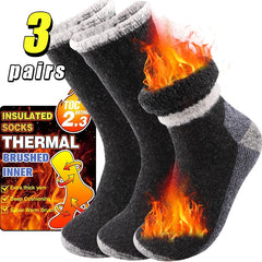 3 Pairs Merino Wool Thermal Socks for Men – Super Thick Winter Crew Socks with Fleece Terry Lining