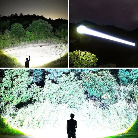 Ultra Bright 15000mAh LED Tactical Flashlight – USB Rechargeable, Zoomable, Long Range (Up to 6000M)