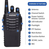 2 or 4 Pack Baofeng BF-888S V2 UHF Long-Range Walkie Talkies – 16-Channel Portable Two-Way Radios (400–470MHz, 5–10W, High-Capacity Battery)
