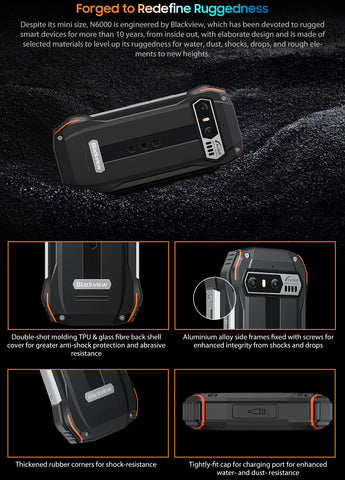 Blackview N6000 Rugged Waterproof Mini Smartphone | 4.3" Display, 256GB Storage, Android 13, 48MP Camera, NFC, Helio G99 Octa-Core