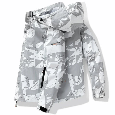 Men’s Hooded Waterproof Hiking Jacket – Windproof Outdoor Bomber with Detachable Hood