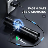 MaxLumenit™ 1,000,000 Lumen Rechargeable LED Flashlight – Ultra-Bright, USB-C, Waterproof, Zoomable Torch for Outdoor & Emergency Use