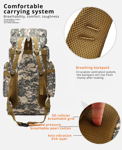 Rilibegan 70L Tactical Hiking Backpack – Camouflage, Waterproof