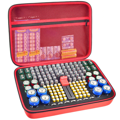Battery Organizer Case with Tester – Large Capacity Storage Holder for Home & Garage