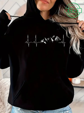 Women's Mountain Graphic Hoodie – Fleece-Lined Pullover for Hiking & Outdoor Adventure