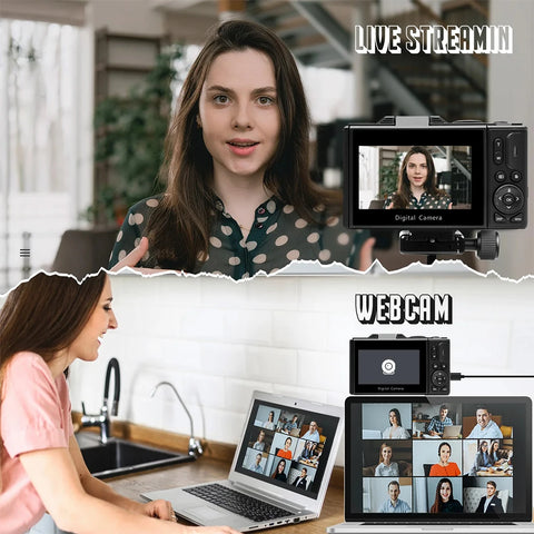AUSEK 4K Vlogging & Photography Camera – 64MP Compact Digital Camera with 18X Digital Zoom, 3" Flip Screen, Wi-Fi, and Flash