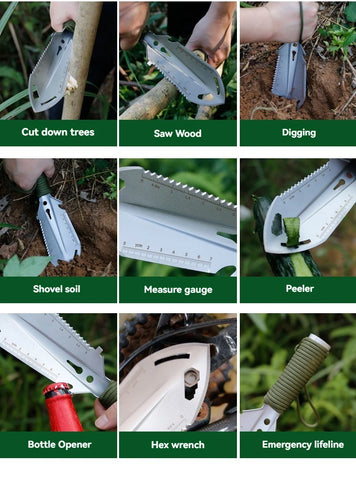 6-in-1 Military Folding Shovel with Pickaxe – Compact, Multi-Tool Survival Spade with Carry Case