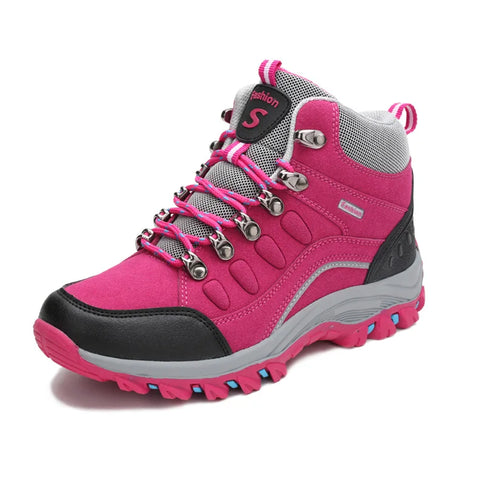 Women’s Outdoor Leather Hiking Boots – Ankle-High, Breathable, Lightweight Trekking Shoes