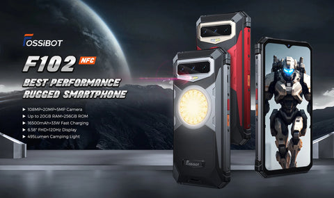 FOSSiBOT F102 Rugged Smartphone – 16500mAh Battery, 20GB+256GB, Android 13, 120Hz 6.58" FHD+ Display, Helio G99, 108MP Camera, NFC