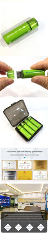 USB Rechargeable AA Lithium Batteries (4-Pack) – 1.5V 1500mWh Fast-Charge, Long-Lasting with Storage Case