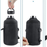 64oz / 128oz Insulated Water Bottle Carrier Bag with Strap – Protective Neoprene Sleeve for Thermos, Mug & Tumbler – Crossbody Holder for Hiking, Camping & Outdoor Use (Black)