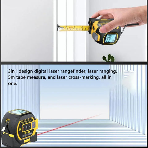 3-in-1 Digital Laser Rangefinder with 5M Tape Measure & LCD Display – 40m/60m Distance Measuring Tool